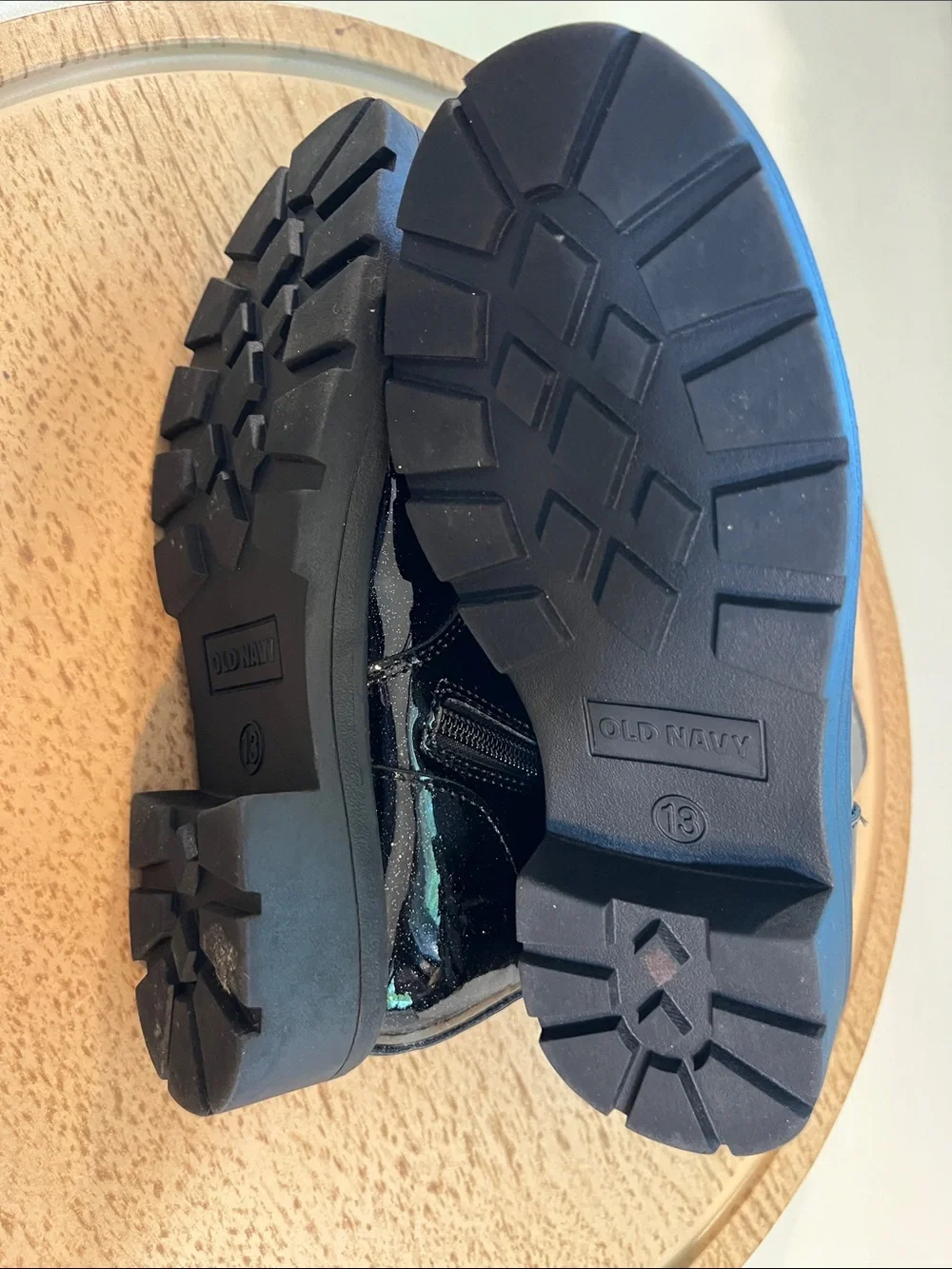 Old Navy Black Glitter Lace-Up Patent Ankle Boots for Kids